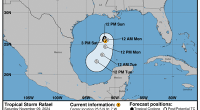 Latest update from the NHC on Tropical Storm Rafael for Saturday, Nov 9