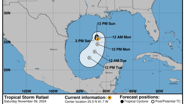 Latest update from the NHC on Tropical Storm Rafael for Saturday, Nov 9