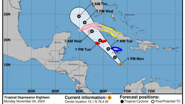 Monday, Nov 4 update from the National Hurricane Center: Latest on the Tropical Depression