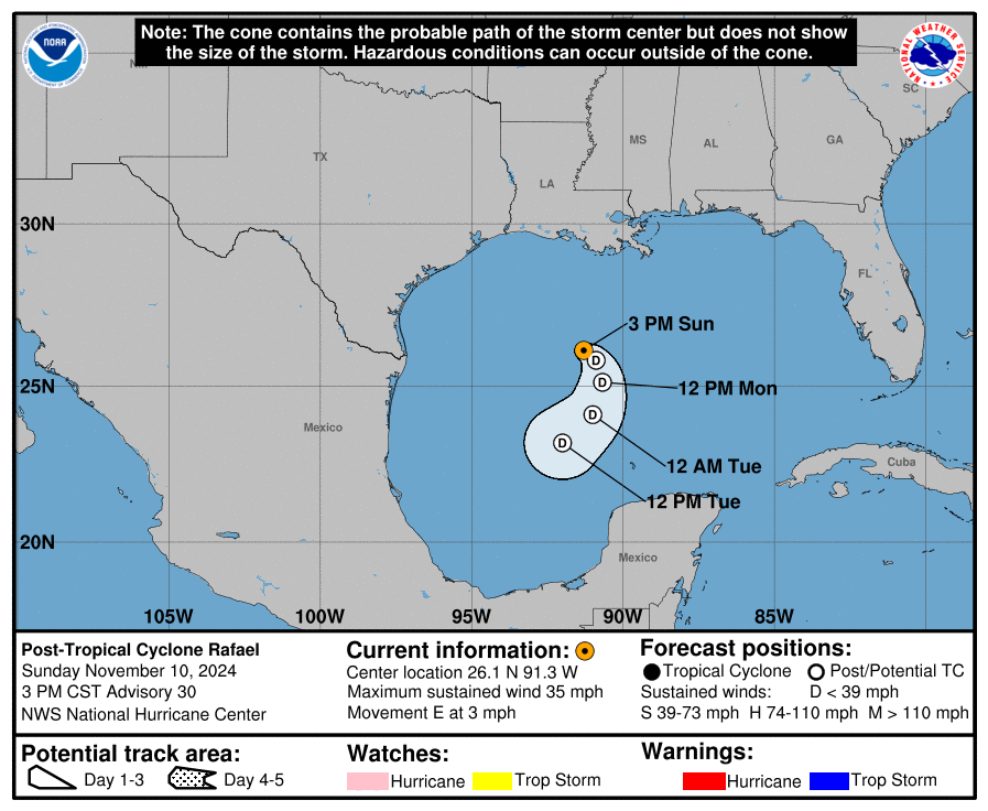 Post Tropical Cyclone Rafael: Sunday, Nov 10 development update from the NHC