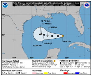 Thursday, Nov 7 update: Latest on Category 2 Hurricane Rafael from the National Hurricane Center