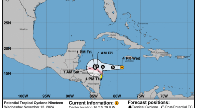 Wednesday, Nov 13 update from the NHC: Latest on the Potential Tropical Cyclone