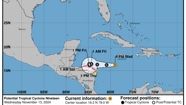 Wednesday, Nov 13 update from the NHC: Latest on the Potential Tropical Cyclone